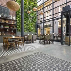Encaustic cement tile in Waag Restaurant, The Netherland